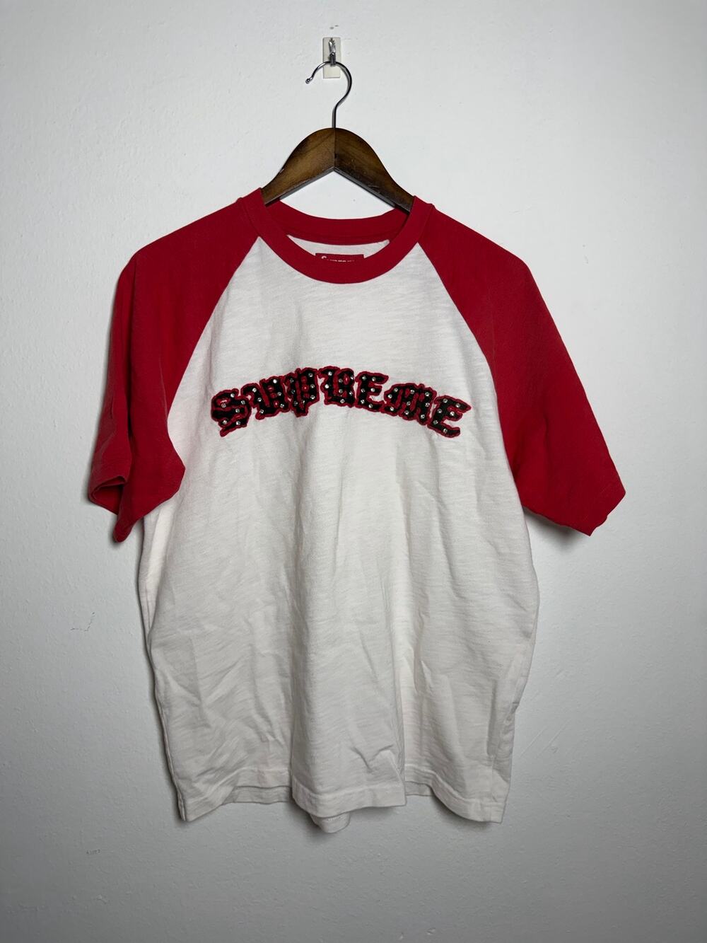 Supreme Rhinestone Raglan Short-Sleeve Top 'White'
